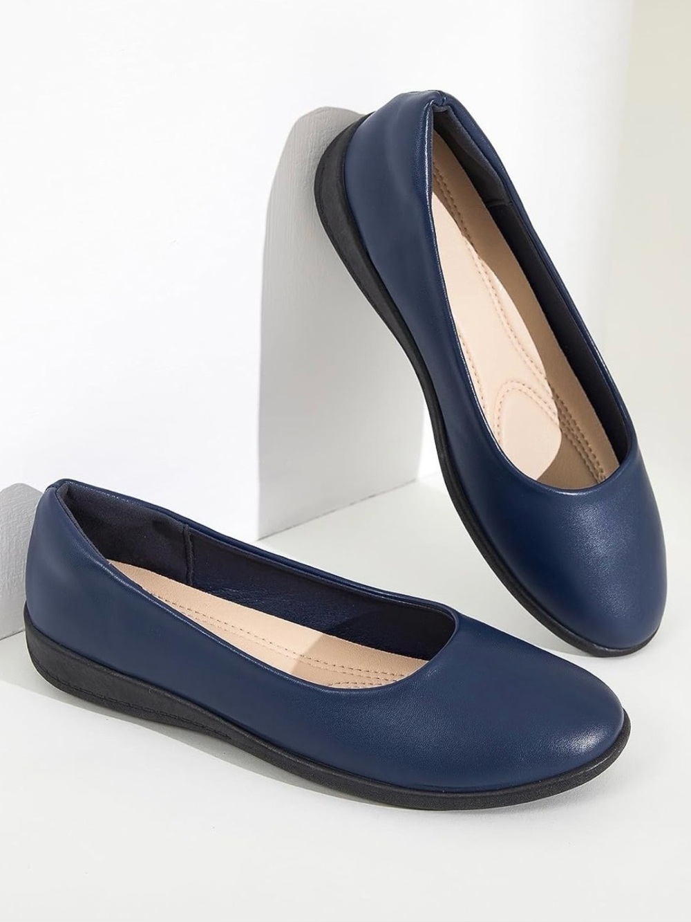 Women's Navy Ballet Flats - Picture 3 of 9